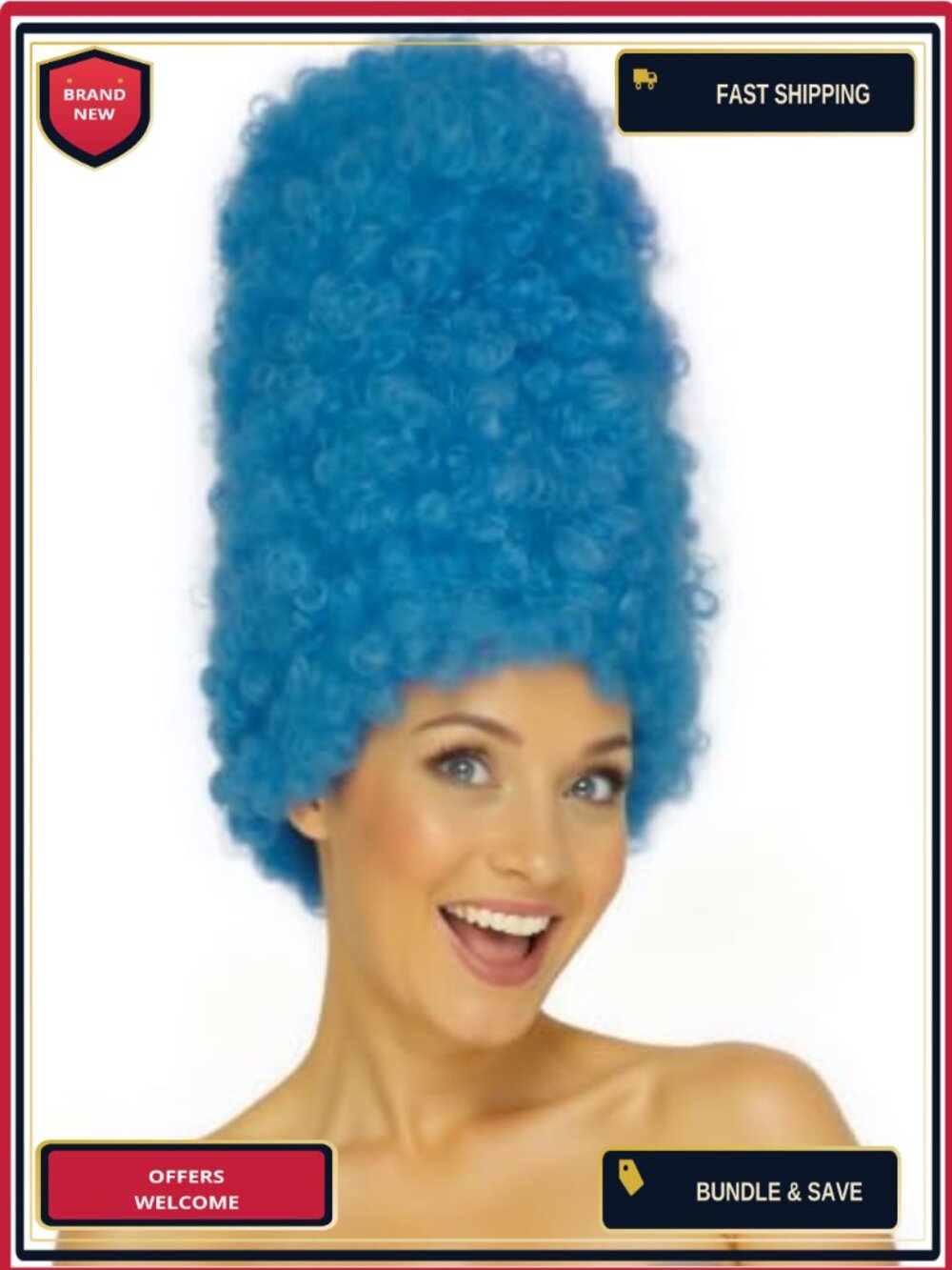 Light Blue Long Curly Wig Synthetic Fiber Cosplay Halloween Costume Party